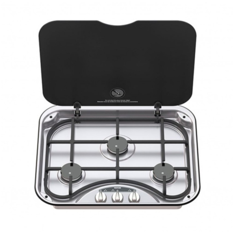 1 - Thetford Basic Line 345 Placa de gas de 3 fuegos para autocaravanas y furgonetas 54x44,5 cm